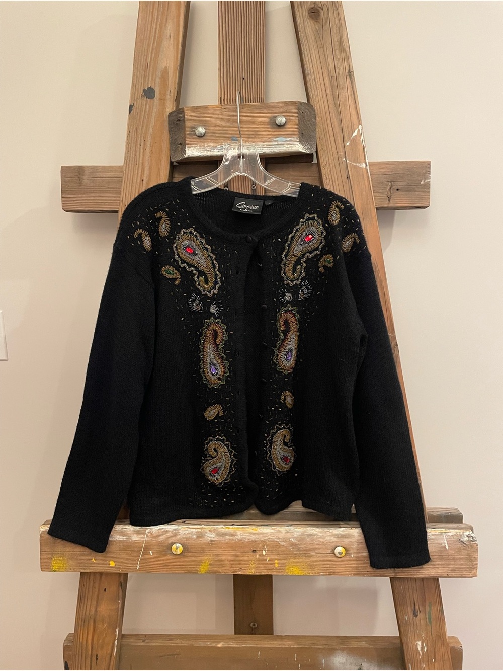 Embroidered Black Women's Sweater Cardigan